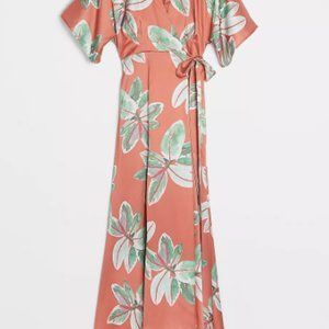 NWT - Hutch Anthropologie Maxi Wrap Dress in Floral Orange - Size M